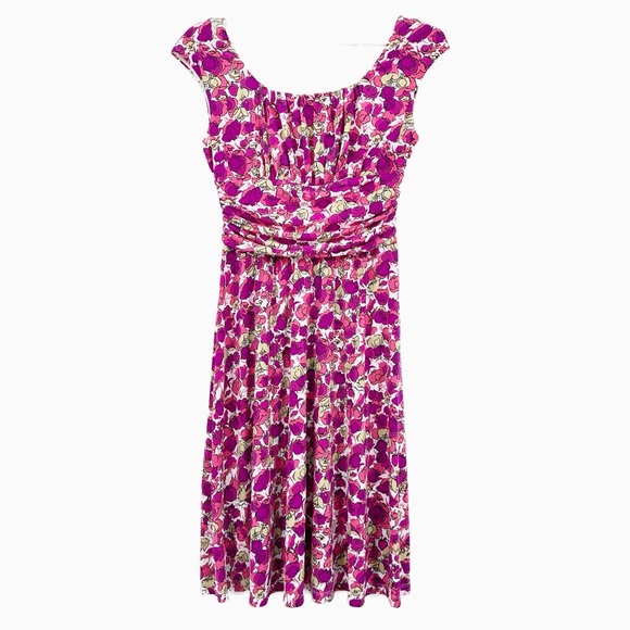 London Times Pink Floral Ruched Waist Fit & Flare Dress Size 4 - Picture 1 of 10
